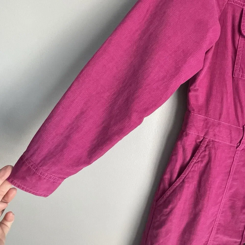 NEW LOFT Most Popular Pink Corduroy Midi Dress Petites 4P Shirtdress Pocket Snap